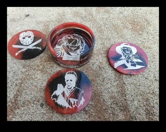 Horror movie epoxy resin coaster set hand poured