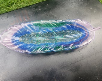 Colorful epoxy feather trinket tray