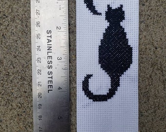 Spooky Black Cat Cross Stitch Bookmark