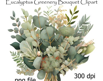 Eucalyptus Digital Bouquet Invitations, Greeting Cards, Scrapbooking ai Watercolor Clipart Green Leaves Wedding Invitations