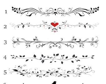 Decorative Divider Lines: Elegant Swirls, Floral Flourish, Heart, Cat, Bird Clipart (300 dpi PNG)