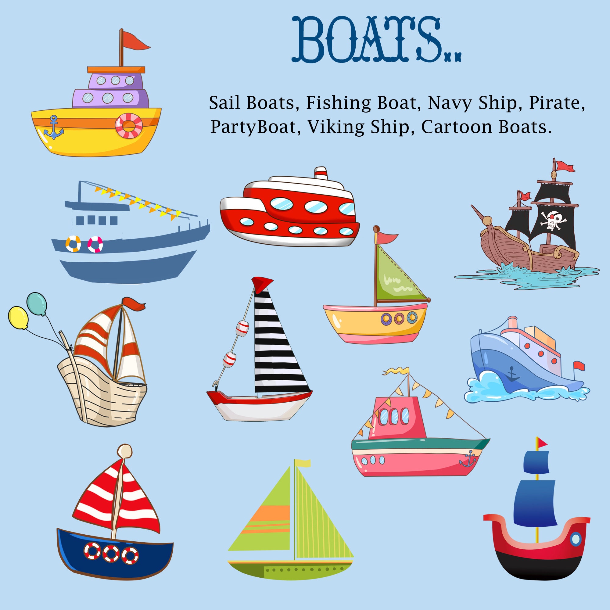 Digitale Clipart 12 Boote Segelschiff Piratenschiff Marine Etsy