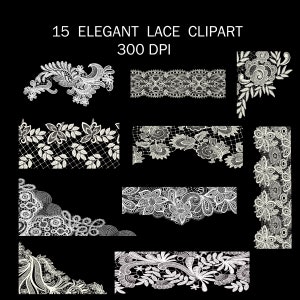 15 clipart dentelle pour faire-part de mariage, scrapbooking, travaux manuels, superpositions de dentelle, embellissements numériques transparents, PNG, 300 dpi