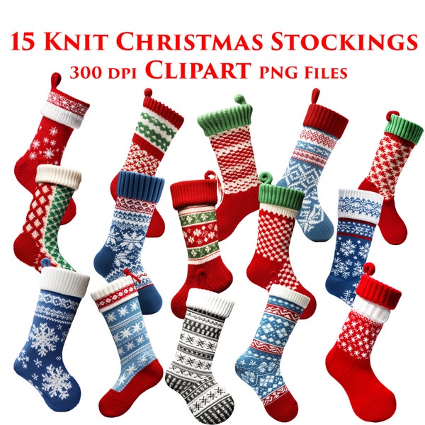 NOW ONLY .99 Christmas Knit  Stockings Stationary Clipart Journals Scrapbooking Greeting Cards Stickers Labels Paper Crafts Holiday Clipart