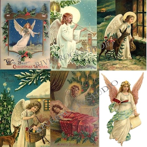 Victorian German Christmas Angels Greeting Cards  Antique Vintage Ephemera Holiday Scrapbooking Digital Download 300 dpi