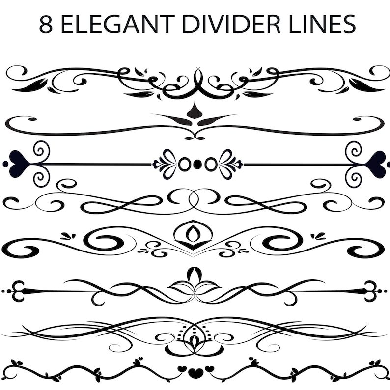 8 Beautiful Black Divider Lines PNG Files 300 Dpi Wedding Invitations
