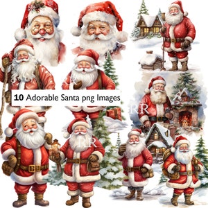 10 Christmas Santa Claus Clipart, greeting cards, letter to santa  gift tags, invitations, stationery christmas cards