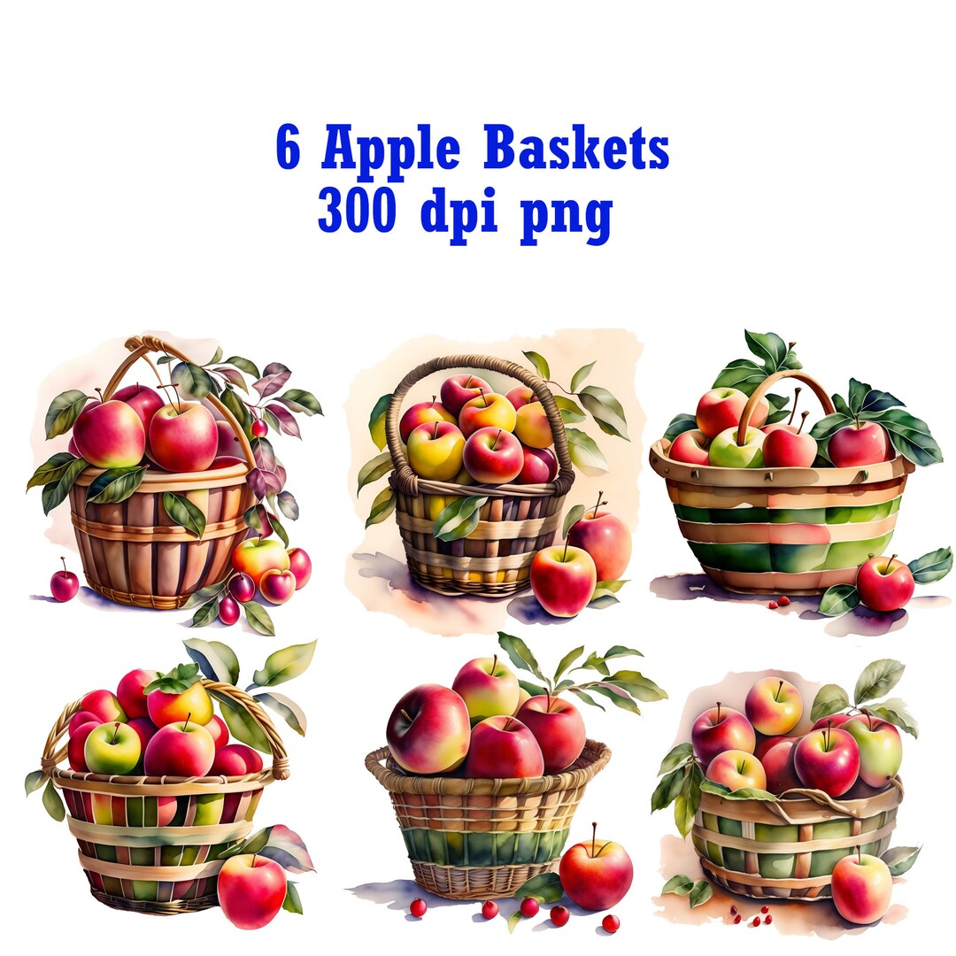 NOW ONLY 1.00 Apple Baskets Watercolor Clip Art Invitations Greeting