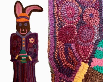 Vintage Easter Bunny Rug Hooking: Spring Home Decor (33")