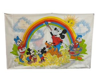 1970's Mickey Mouse & Friends Double Sided Pillowcase | Vintage Walt Disney Productions Single Pillowcase