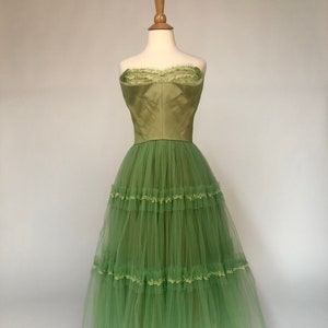 Green Goddess 1950s Tulle Prom Dress | Vintage Light Green Magically Fairy Formal Dress