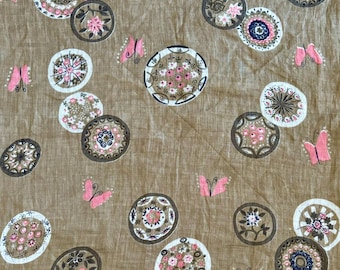 Vintage Pat Richard 1950s Butterflies and Mandalas Printed Handkerchief