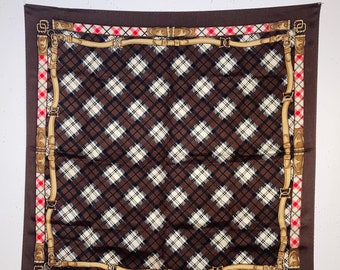 Harvey Bernard Silk Scarf Brown with Black and White Plaid Belts and Buckles