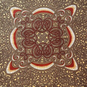 Vintage Intricate Golden Geometric Italian Silk Scarf