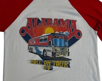 Vintage 1984 Alabama Tour T-Shirt | Alabama Roll on Tour Tee | Vintage Baseball Tour Tee
