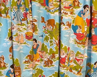 Vintage Walt Disney Snow White & The 7 Dwarfs Curtains | 1970s Cartoon Disney Home Decoration