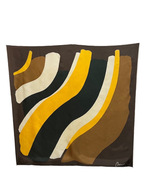 Vintage Besco Brown & Yellow Funky Silk Scarf - Vi