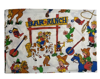 Vintage 1960's-1970's Bar & Ranch Cartoon Twin Bedding Set | Cannon Royal Family Vintage Bedding Set