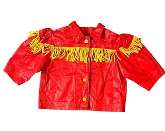 Vintage Red and Yellow Fringe Leather Jacket