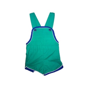 Vintage Kids Overall Shorts Green with Blue Trim | Kids Size 2T