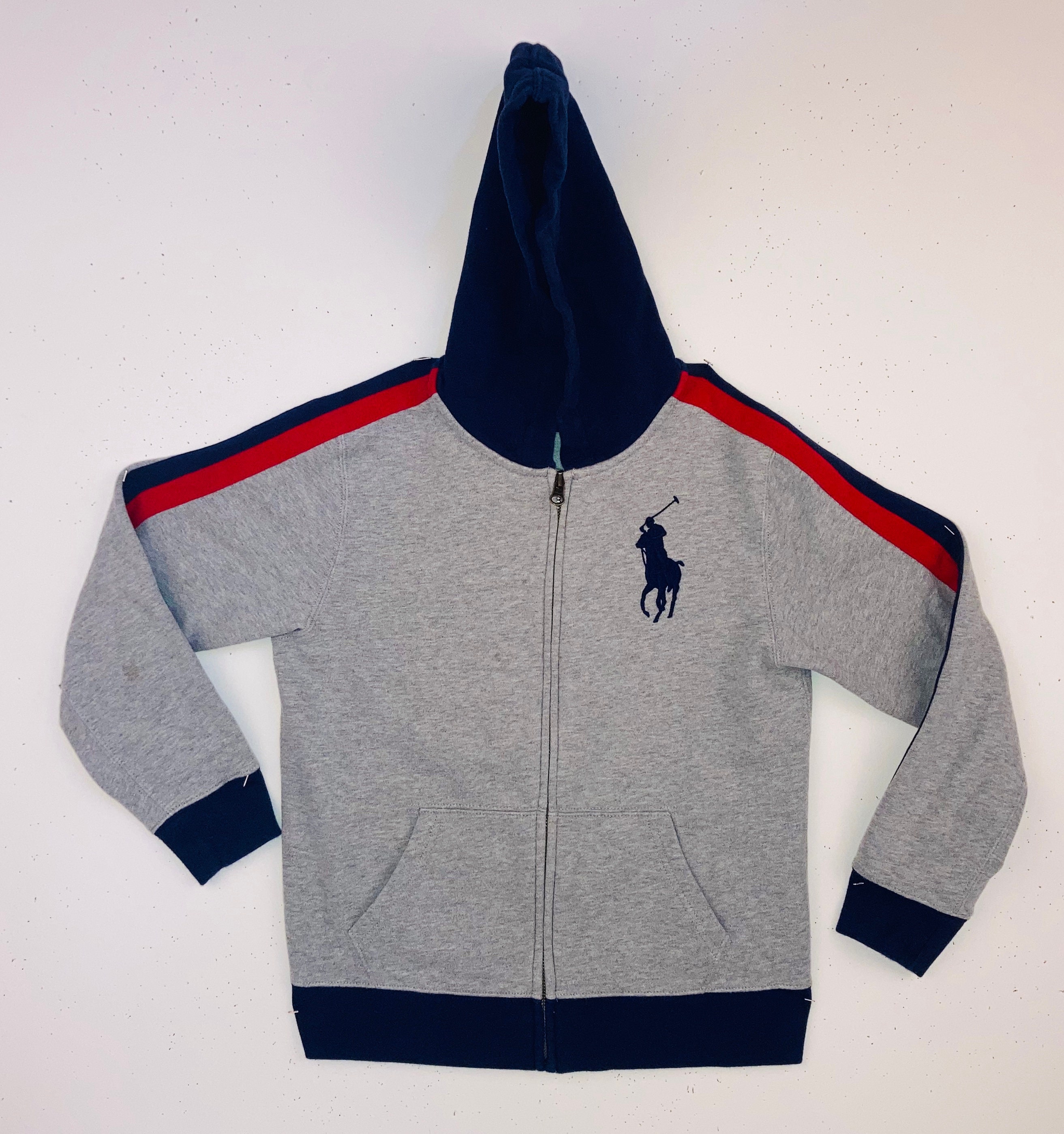 Youth Polo Ralph Lauren Zip Hoodie: Heather Gray With Navy & Red