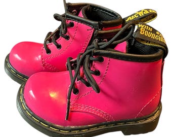 Hot Pink Vinyl Dr. Marten Boots Size 5 with side zipper