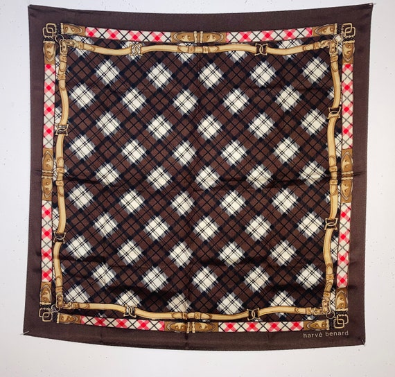 Harvey Bernard Silk Scarf Brown with Black and Wh… - image 1