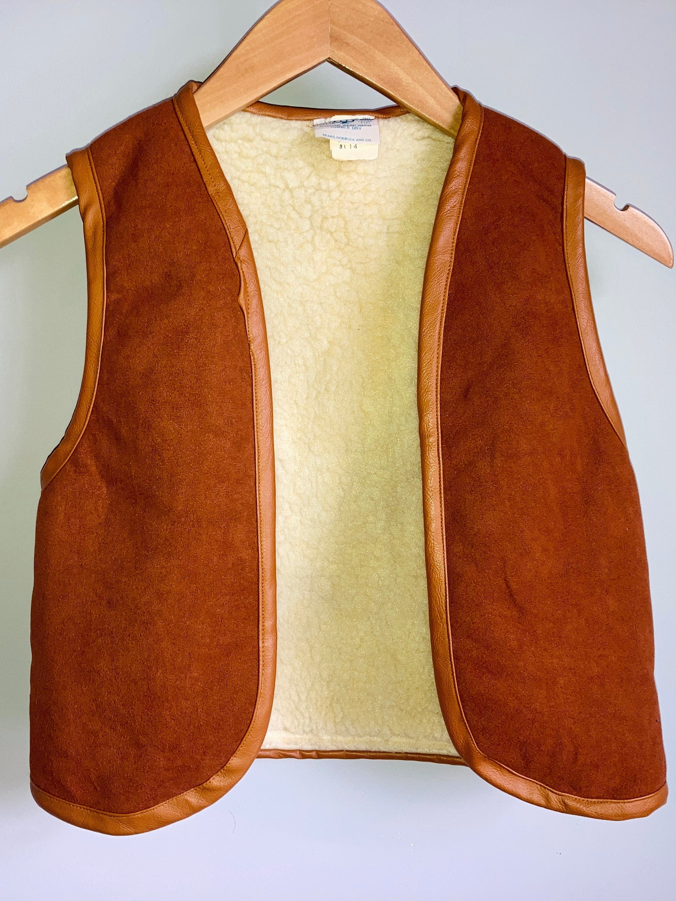 Caramel Faux Suede and Sheepskin Vest 