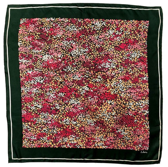 Echo Green, Pink, Brown Calico Floral Silk Scarf - image 1