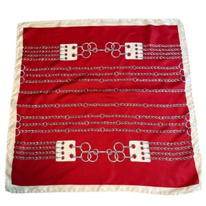 Vintage Red and White Chain Belt Italian Silk Scarf