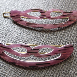 Vintage 60s French Barrettes- Nouveau Purple Bow - Set of 2
