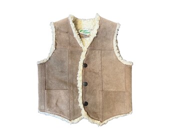 Kids Vintage Grey & White Shearling Vest | Children Winter Vest