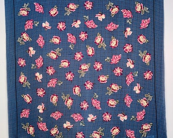 Vintage Echo Scarf with Flowers on a Blue and Black Background