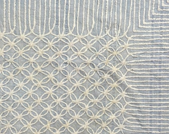 Vintage Blue & White Chenille Bedspread | Double or Queen Size Bedspread