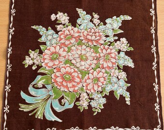 Vintage Brown Flower Bouquets & Bows Printed Handkerchief