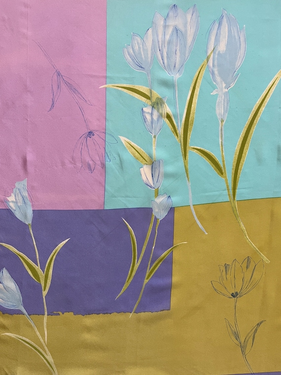 Vintage Echo Pastel Color-block Tulip Silk Scarf … - image 1