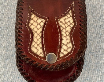 Leather Belt Pouch with Snake Skin Inlay