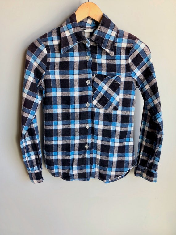 Kids Flannel Size 8 Blue Tones | 100% Cotton Vinta