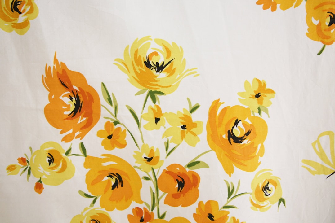 Yellow Roses by Waverly Fabric | Vintage Yellow & Orange Floral Printed ...