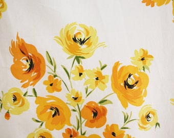 Yellow Roses By Waverly Fabric | Vintage Yellow & Orange Floral Printed Textile