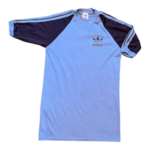 Vintage Adidas 1980s Monochrome Blue Trifoil T-Shirt - Medium