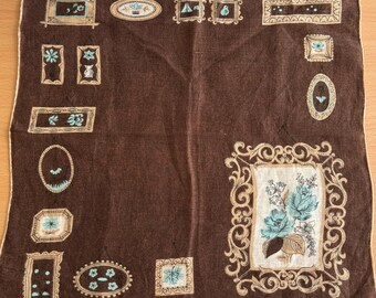 Picture Frame Printed Gold & Brown Vintage Handkerchief