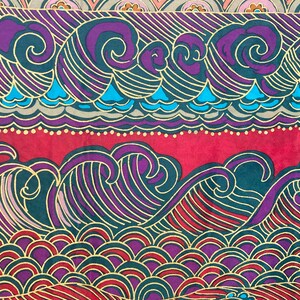 Paisley Waves 100% Silk Scarf made by Honey in Japan Dark Green, Maroon, Purple, Gold