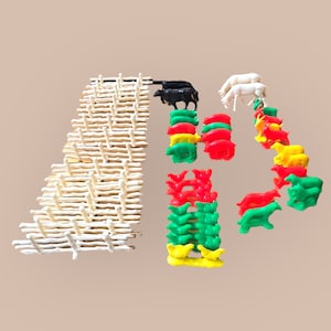 Vintage Neon Plastic Farm Animal Play Set: 47-Piece Toy Collection
