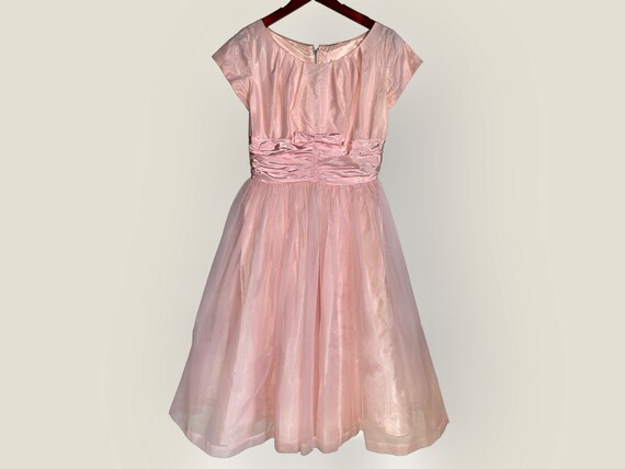 1950’s Pastel Pink Party Dress with White Swiss D… - image 1