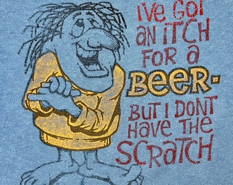 Funny Beer Cartoon Novelty 80’s Tee with Patch
