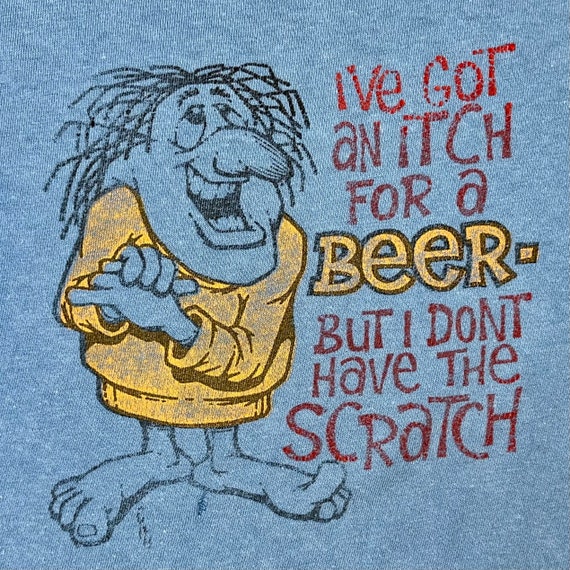 Funny Beer Cartoon Novelty 80’s Tee with Patch