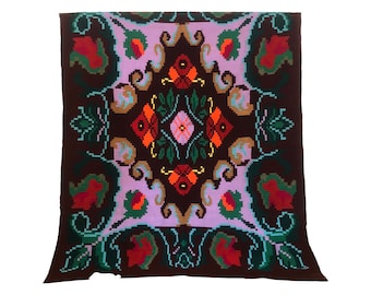 Garden of Wool Vintage Blanket | Large Colorful Wool Textile