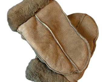 Teen Leather Mittens with Sherpa Lining Taupe
