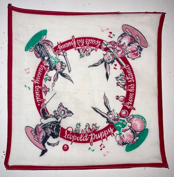 Vintage Handkerchief with Leopold Puppy and his B… - image 1